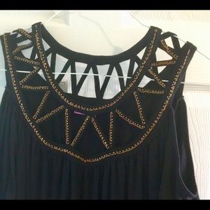 Comfy Beaded Cutout Black Flowy Black Dress